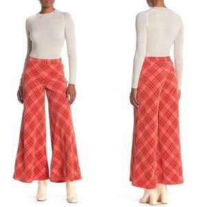 Free People Wonderland Wide Leg Plaid Red